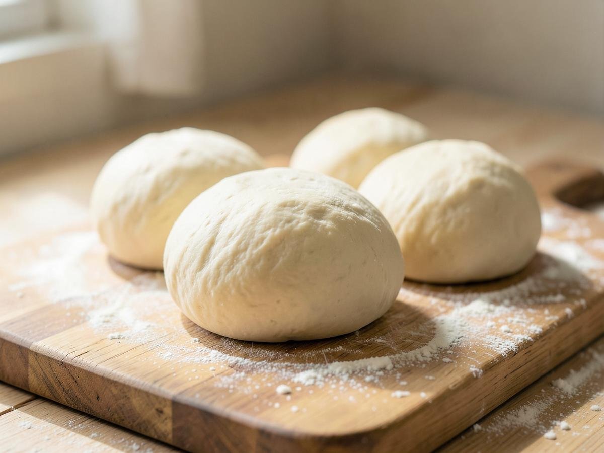 Fresh homemade pizza dough ready for baking